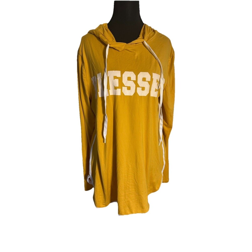 Oversized Hoodie 1X Mustard Yellow Blessed Graphic Long Sleeve Top